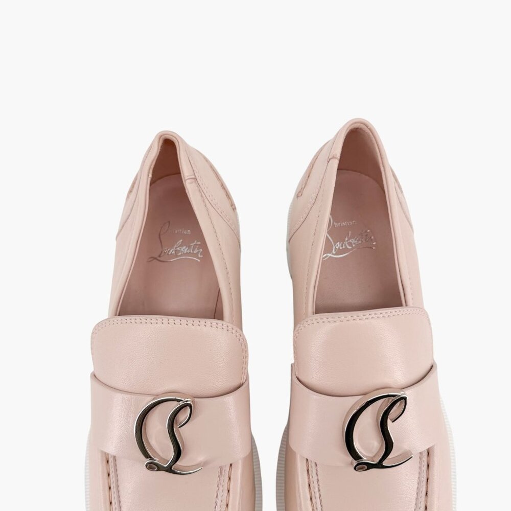 Christian Louboutin CL Moc Lug Leather Loafers Nude Beige Size 37 US 7 Women's - Picture 4 of 15